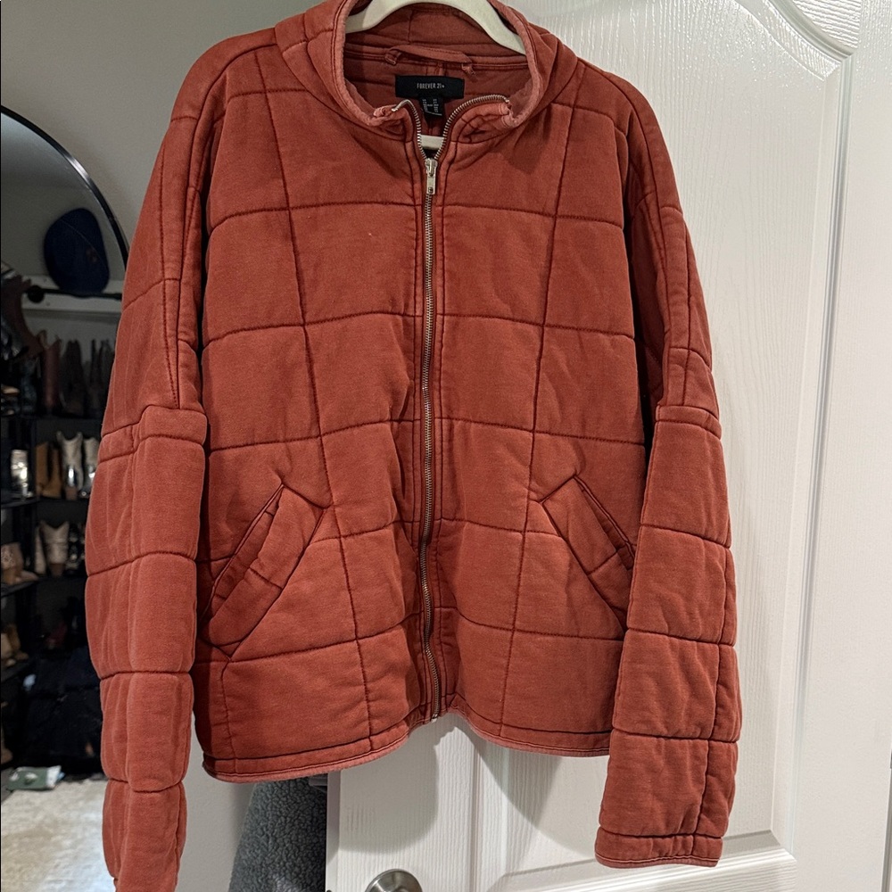 Quilted Dolman Rust Zip-Up Jacket